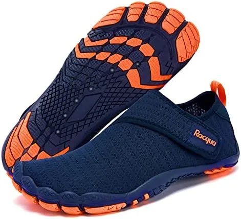 racqua mens womens water shoes barefoot quick dry aqua swim beach shoes lightweight hiking fishing shoes surfing diving pool sport shoes navyorange 13 women12 men