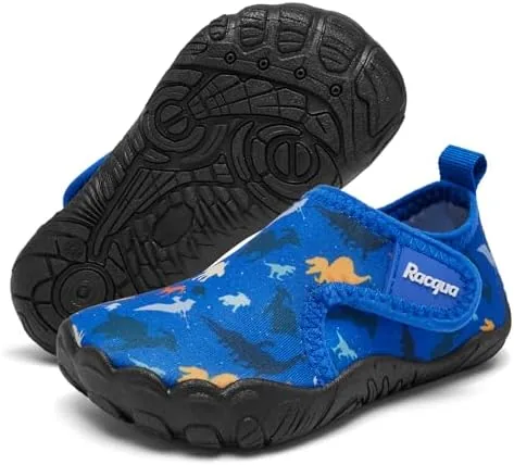 racqua toddler boys girls water shoes slip on quick dry aqua kids shoes barefoot breathable swim lightweight beach shoes toddler blue dinosaur 8